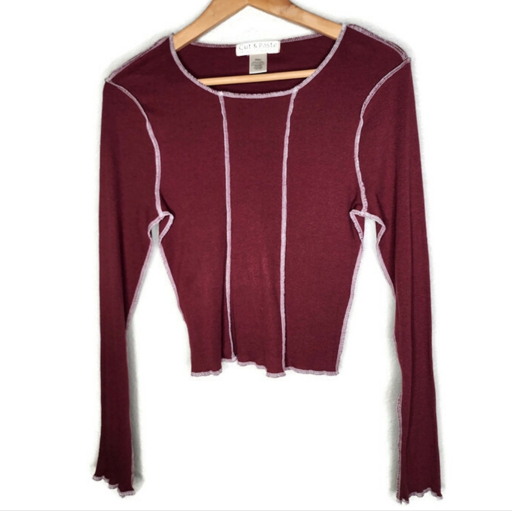 Cut & Paste Maroon Long Sleeve Top Size S
